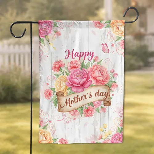 Happy Mother's Day Peony Carnation Floral Bouquet - Mother's Day Gift Garden Flag