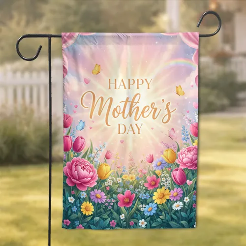 Happy Mother's Day Spring Flowers Butterflies Rainbow - Mother's Day Gift Garden Flag