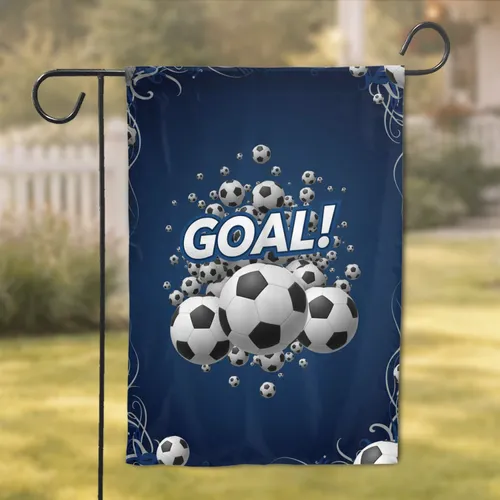 Dynamic Black White Soccer Balls Midnight Blue Field - Sports Fan Home Decor Gift Garden Flag