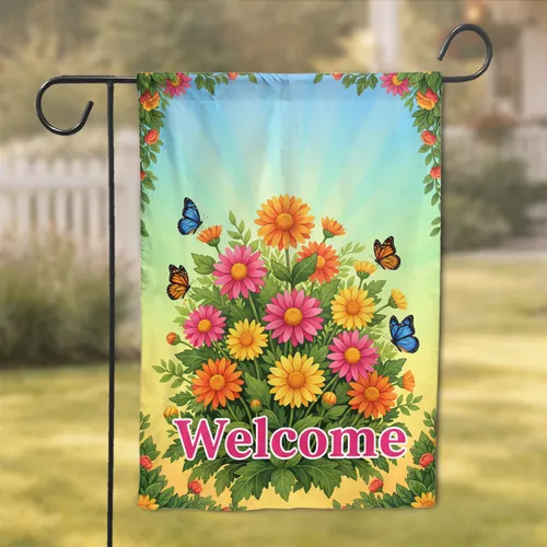 Welcome Vibrant Garden Flowers Butterflies - Home Decor Gift for Home & Garden Garden Flag