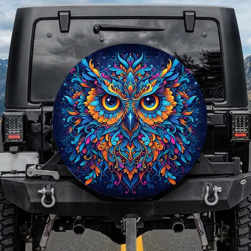 Mesmerizing Owl Face Swirling Feathers - Wildlife Lover Gift Spare Tire Cover