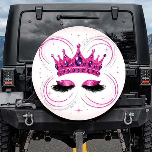 Glitter Fuchsia Crown Black Eyelashes - Beauty Lover Gift Spare Tire Cover