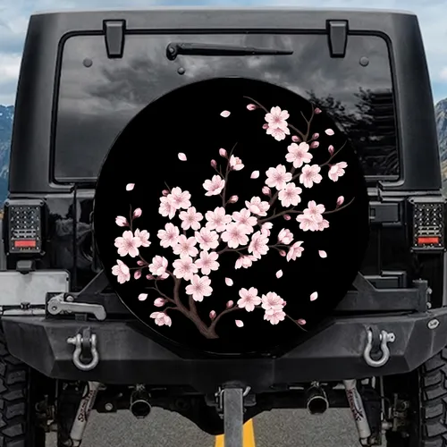Pink Cherry Blossom Branches Car Accessory Gift for Cherry Blossom Lover Spare Tire Cover