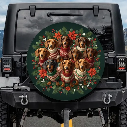 Seven Dachshunds Festive Winter Sweaters Christmas Holiday Gift for Dog Lover Spare Tire Cover