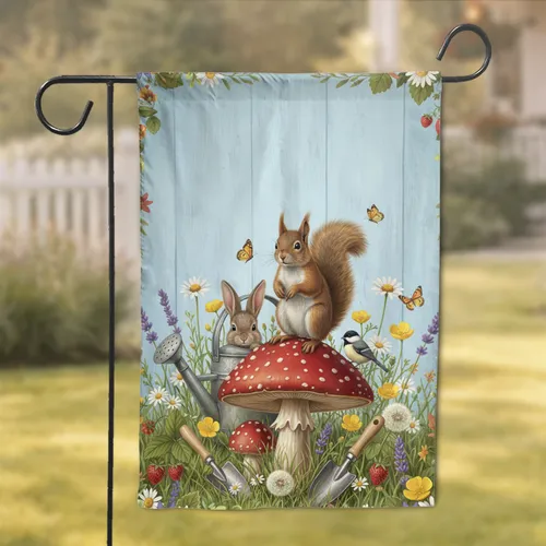 Squirrel Mushroom Rabbit Wildflower Chickadee Garden Decor Gift Garden Flag