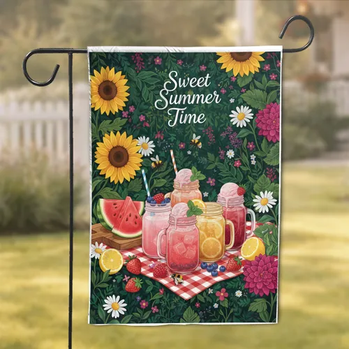 Sweet Summer Time Mason Jars Wildflowers - Summer Home Decor Gift Garden Flag
