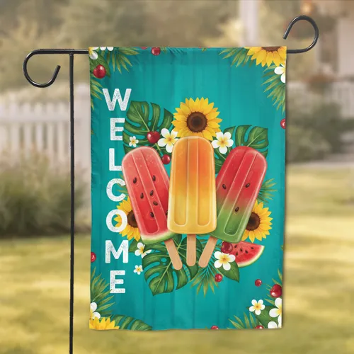 Popsicles Watermelon Welcome Sunflowers - Summer Home Decor Gift Garden Flag