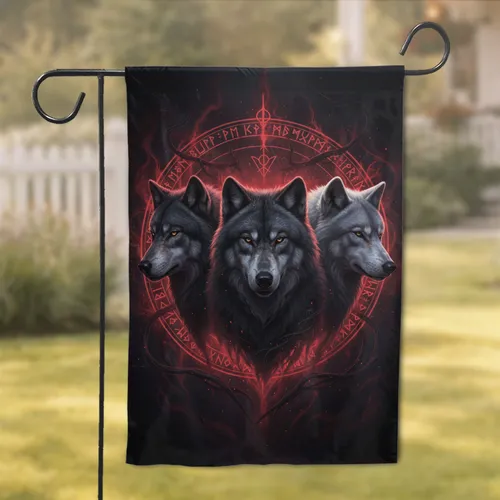 Wolf Trio Runic Symbols - Ancient Realm Decor for Wolf Lover Garden Flag