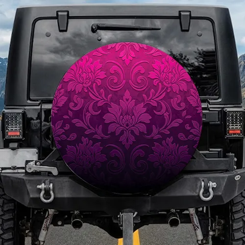 Fuchsia Magenta Deep Purple Damask Floral Blooming Botanical - Luxury Lifestyle Gift Spare Tire Cover