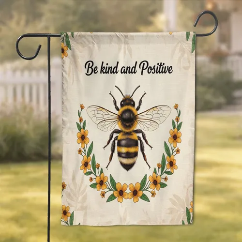 Honeybee Wildflower Wreath 'Be Kind' Text - Inspirational Home Decor Gift Garden Flag
