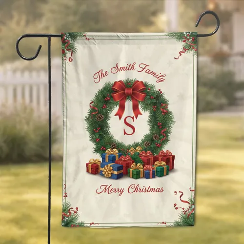 Custom Family Christmas Wreath S Monogram - Festive Holiday Home Decor for Family Garden Flag