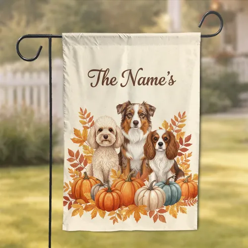 Custom Name Dogs Autumn Leaves Pumpkins - Fall Home Decor Gift for Dog Lovers Garden Flag
