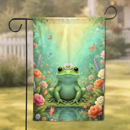 Green Frog Daisy Flower Garden - Home Decor Gift for Frog Lover Garden Flag