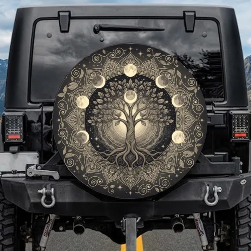 Tree of Life Mandala Celestial Moon Phases - Spiritual Gift for Yoga Lover Spare Tire Cover