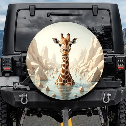 Majestic Young Giraffe Cream Spots Light Blue Water - Giraffe Lover Wildlife Gift Spare Tire Cover