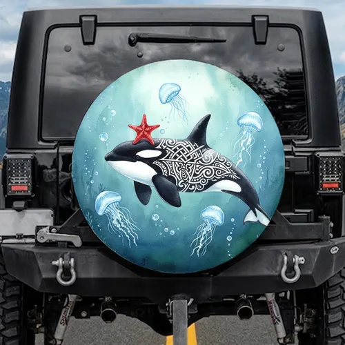Orca Starfish Tribal - Ocean Wildlife Lover Gift for Marine Life Fans Spare Tire Cover
