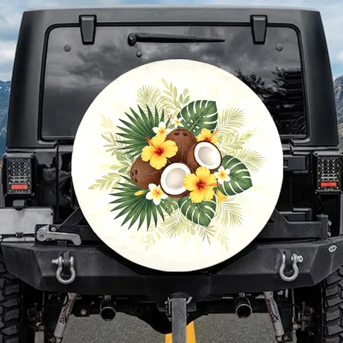 Coconuts Hibiscus Palm Leaves - Tropical Lifestyle Gift Spare Tire Cover