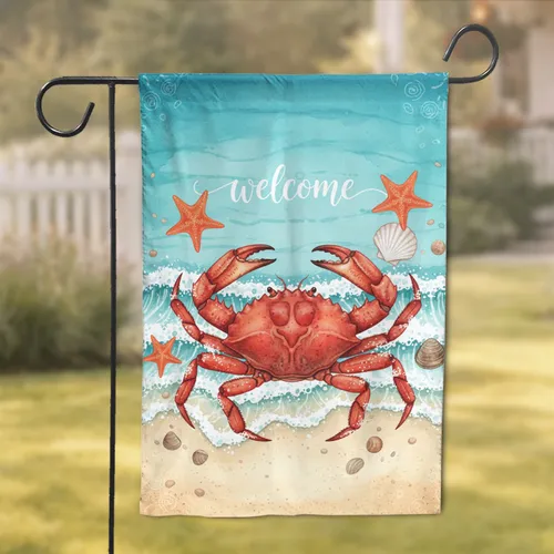 Welcome Red Crab Starfish Ocean Beach - Coastal Home Decor Gift Garden Flag