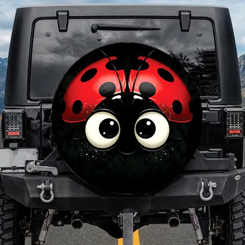 Expressive Ladybug Face Red Spotted Carapace - Wildlife Lover Outdoor Decor Gift Spare Tire Cover