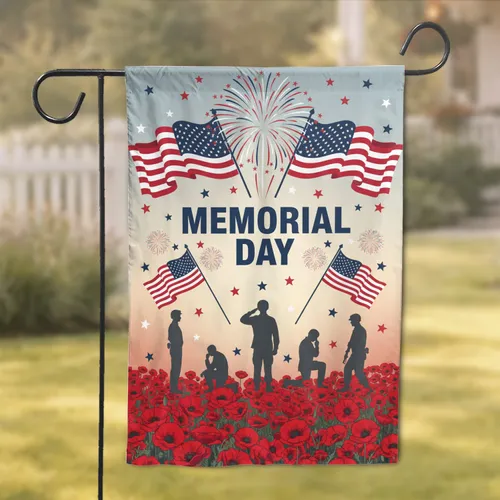Memorial Day American Flag Military Poppies - Memorial Day Tribute Garden Flag