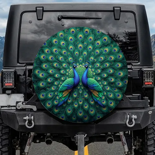 Two Majestic Peacocks Fanned Tail Feathers Distinct Eye-Spots - Wildlife Lover Gift Spare Tire Cover