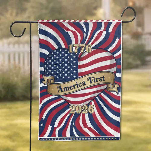 America First Heart American Flag 1776-2026 USA 250th Anniversary Home Decor Gift Garden Flag