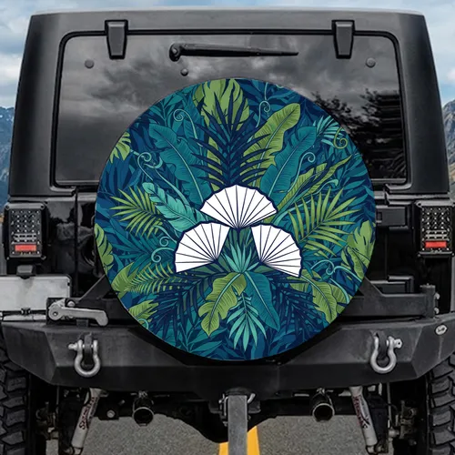 White Fan Palm Tropical Jungle Leaves Exotic Flora - Botanical Garden Decor Gift Spare Tire Cover