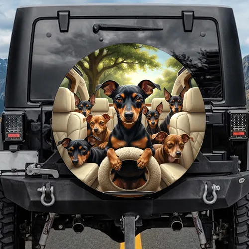 Miniature Pinscher Dogs Driving Car Ride - Adventure Travel Gift for Dog Lovers Spare Tire Cover