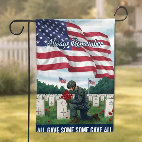 American Soldier Kneeling Flag - Memorial Day Remembrance Gift for Veterans Garden Flag