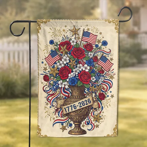 Commemorative Vase Bouquet 1776-2026 - USA 250th Anniversary Independence Day for Veterans Garden Flag