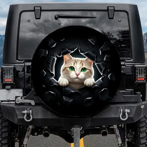Curious Cat Peeking Torn Dark Void - Cat Lover Home Decor Gift Spare Tire Cover