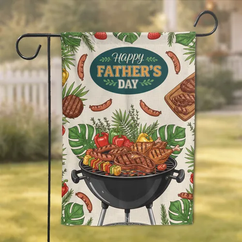 Barbecue Feast Charcoal Grill Grilled Meats Tropical Leaves Father's Day Gift for Dad Garden Flag
