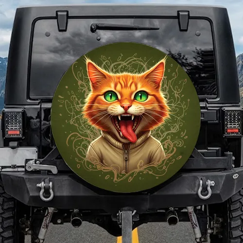 Exaggerated Ginger Cat Huge Grin Red Tongue Sweatshirt - Cat Lover Gift Spare Tire Cover