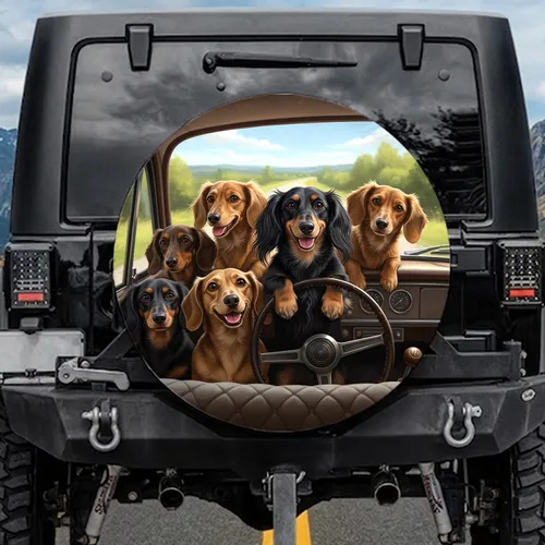 Dachshunds Vehicle Interior Scenic Landscape - Dog Lover Adventure Travel Gift Spare Tire Cover