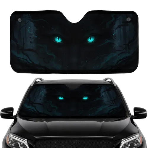 Piercing Turquoise Eyes Dark Fur Shadowy Mist Cosmic Forest - Road Trip Gift Car Sunshade