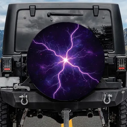 Purple Lightning Cosmic Storm Front - Adventure Lifestyle Gift for Space Fan Spare Tire Cover