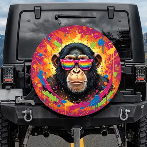 Charismatic Chimpanzee Sunglasses - Expressive Art Decor Gift for Animal Enthusiast Spare Tire Cover