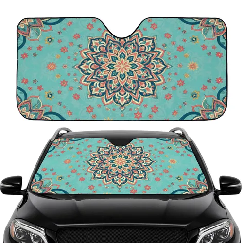 Symmetrical Floral Medallion Paisley Leaf Star Botanical Forms Car Interior Upgrade Car Sunshade