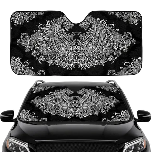 White Paisley Filigree Floral Travel Essentials Car Interior Upgrade Car Sunshade