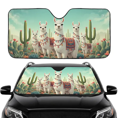 Llamas Traditional Blankets Desert Cacti Succulent Flowers - Car Interior Upgrade Car Sunshade