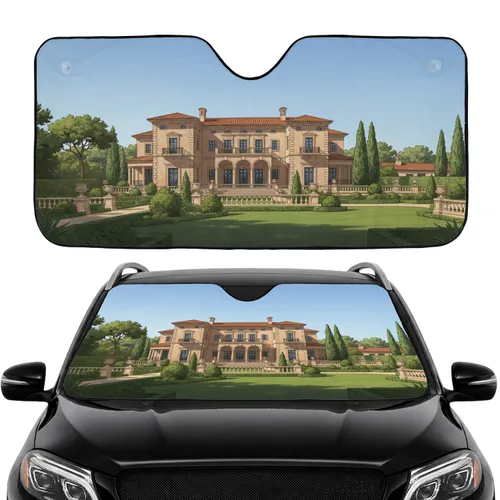 Terracotta Roof Classical Mediterranean Mansion Gardens - Car Interior Upgrade Car Sunshade