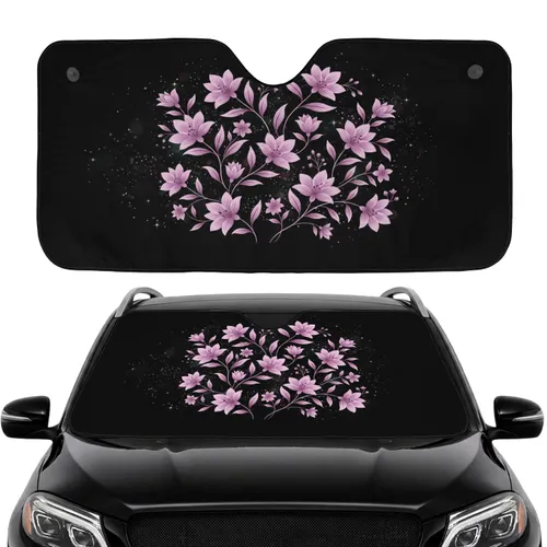 Lavender Pink Floral Shimmer Deep Black - Car Interior Upgrade Car Sunshade