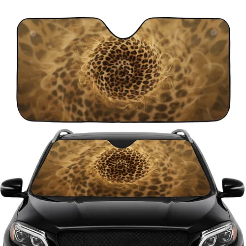 Golden Ochre Leopard Print Fur Daily Commute Car Interior Upgrade Wildlife Lover Car Sunshade