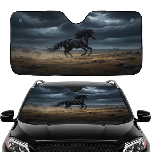 Majestic Black Horse Galloping Storm - Road Trip Gift for Horse Lover Car Sunshade