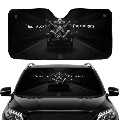 Reclining Skeleton Leather Seat Sparkles 'Just Along For The Ride' Text - Car Interior Upgrade Car Sunshade