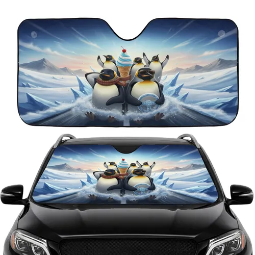 King Penguins Driving Ice Cream - Car Interior Travel Essentials Car Sunshade