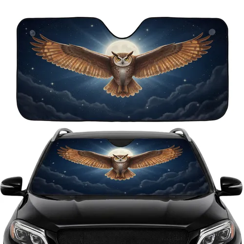 Majestic Owl Celestial Moon Stars - Car Interior Upgrade Wildlife Lover Gift Car Sunshade