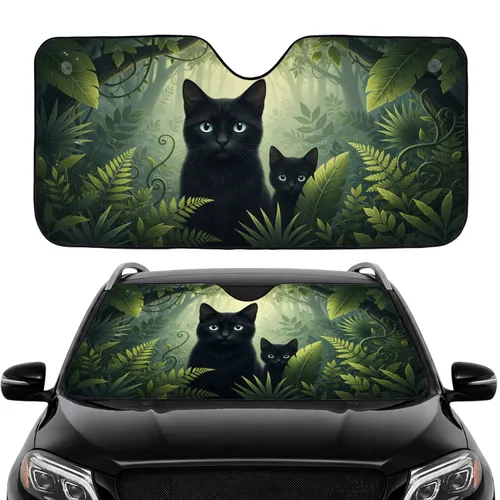 Black Cats Green Jungle Foliage - Car Interior Upgrade for Cat Lover Car Sunshade