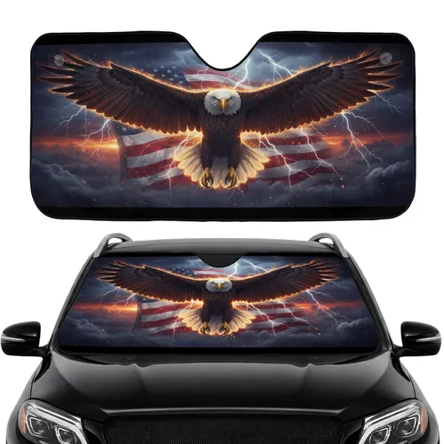 Bald Eagle American Flag Lightning Storm - Road Trip Car Interior Upgrade for Veterans Car Sunshade
