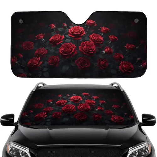 Red Roses Full Bloom Petals Buds Foliage Thorny Stems Car Interior Upgrade Car Sunshade